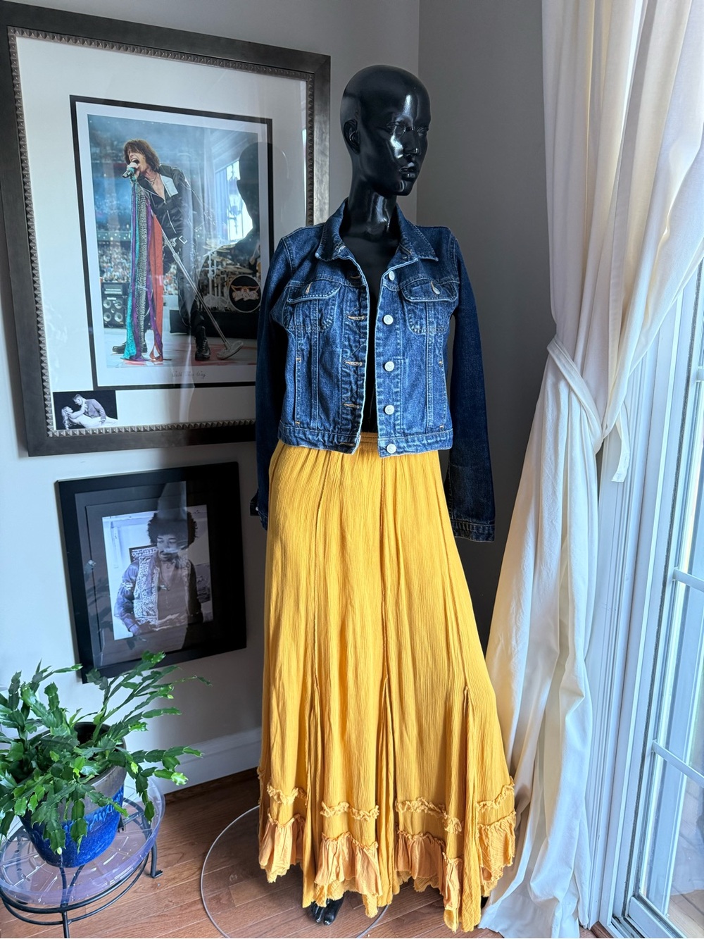 Free People FP One Golden Mustard Boho Maxi Skirt XS (stretches to a Medium)